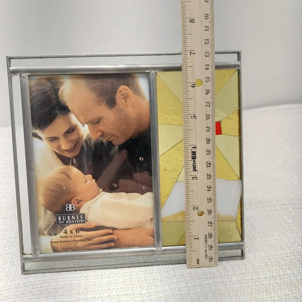 Burnes of Boston Stained Glass Cross Bible Picture Frame 4x6 Religious Decor